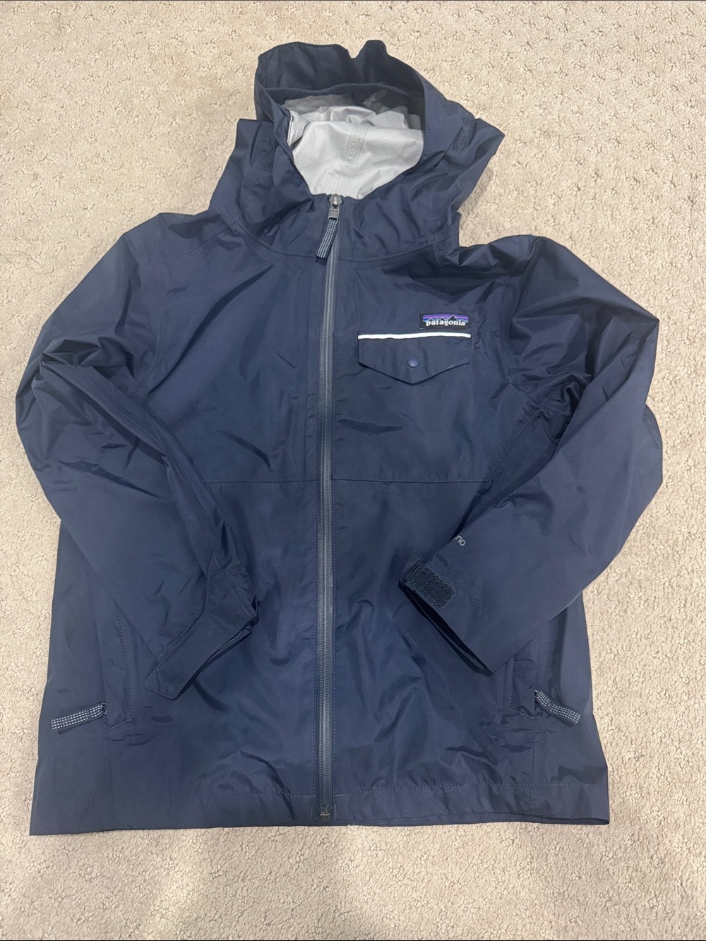Patagonia Kids Navy Hooded Raincoat with Chest Pocket